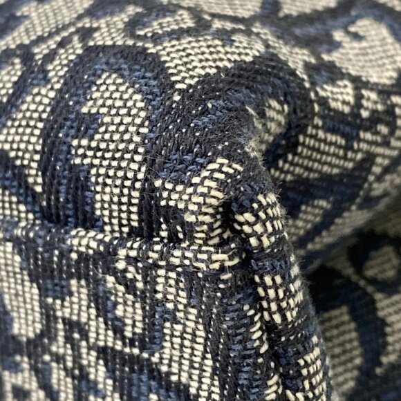 Auth DIOR/ChristianDior Trotteur Navy Dark Navy Cream Jacquard Leather Tote Bag - Picture 6 of 16